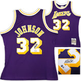 Los Angeles Lakers Magic Johnson Autographed Purple Authentic Mitchell & Ness 1984-85 Hardwood Classic Swingman Jersey Size L Beckett BAS Witness Stock #256707