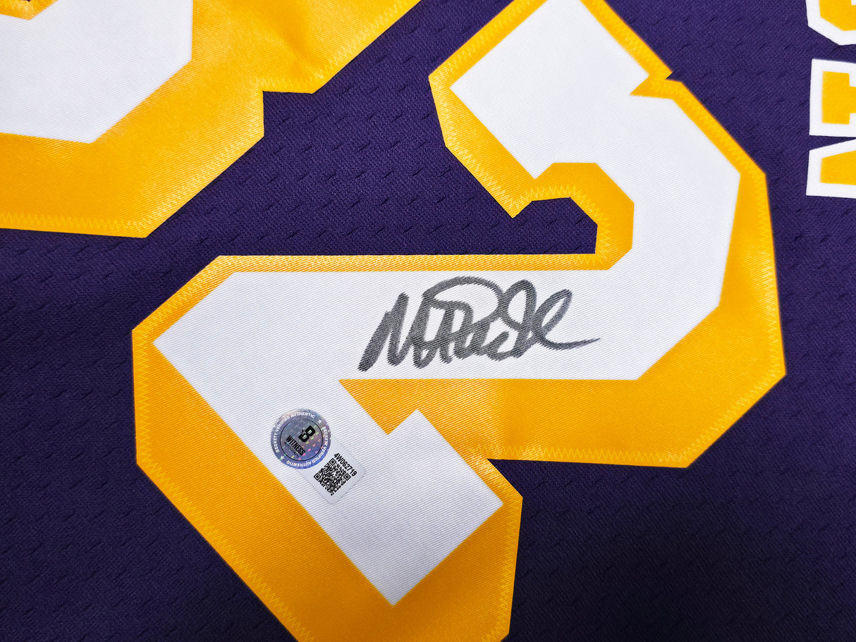 Los Angeles Lakers Magic Johnson Autographed Purple Authentic Mitchell & Ness 1984-85 Hardwood Classic Swingman Jersey Size L Beckett BAS Witness Stock #256707