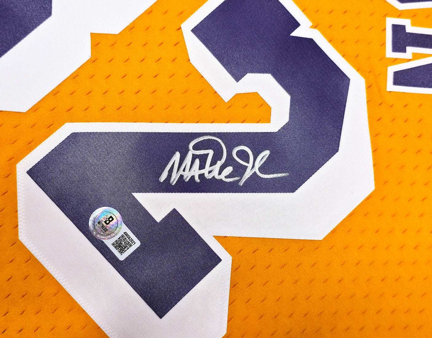Los Angeles Lakers Magic Johnson Autographed Yellow Authentic Mitchell & Ness 1984-85 Hardwood Classic Swingman Jersey Size XL Beckett BAS Witness Stock #256710