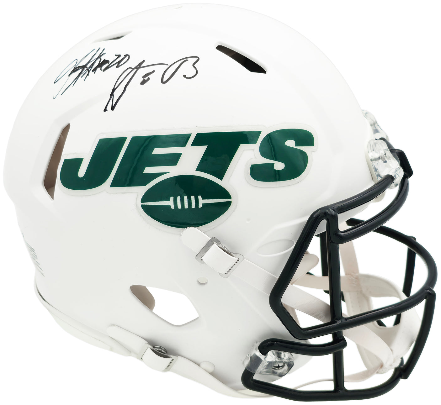 Aaron Rodgers & Breece Hall Autographed New York Jets Flat Matte White Full Size Speed Authentic Helmet Fanatics Holo Stock #257006