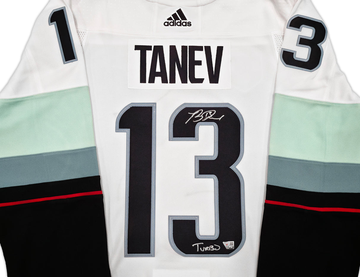 Seattle Kraken Brandon Tanev Autographed White Adidas Authentic Primegreen Inaugural Season Jersey Size 54 "Turbo" Fanatics Holo Stock #257012