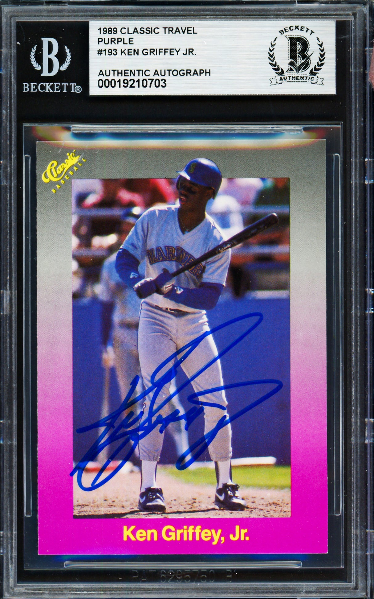 Ken Griffey Jr. Autographed 1989 Classic Travel Rookie Card #193 Seattle Mariners Beckett BAS Stock #257220