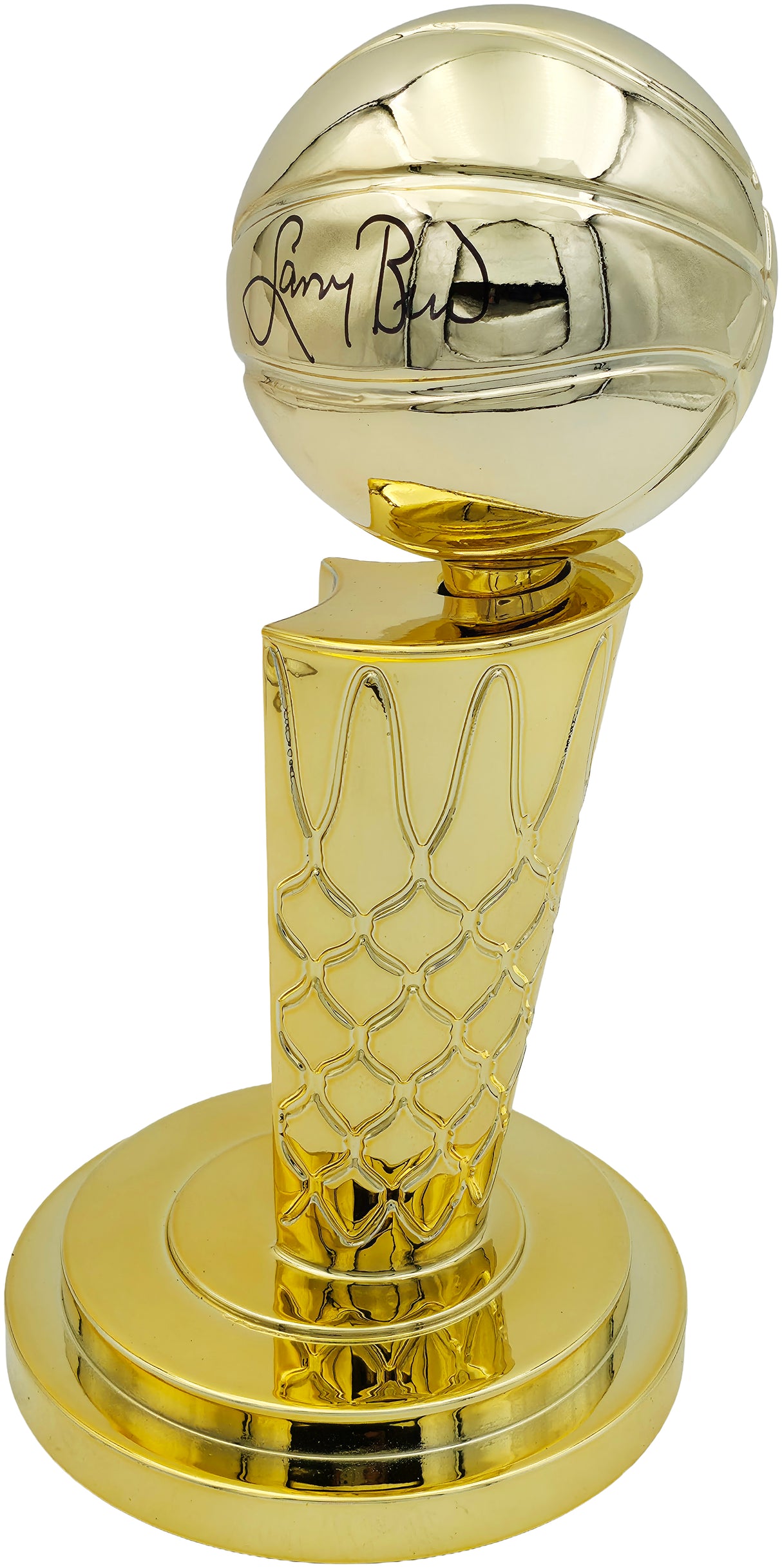 Larry Bird Autographed Gold Fanatics Mini Trophy Boston Celtics "18x Champ" Box Plaque Beckett BAS Witness Stock #256921
