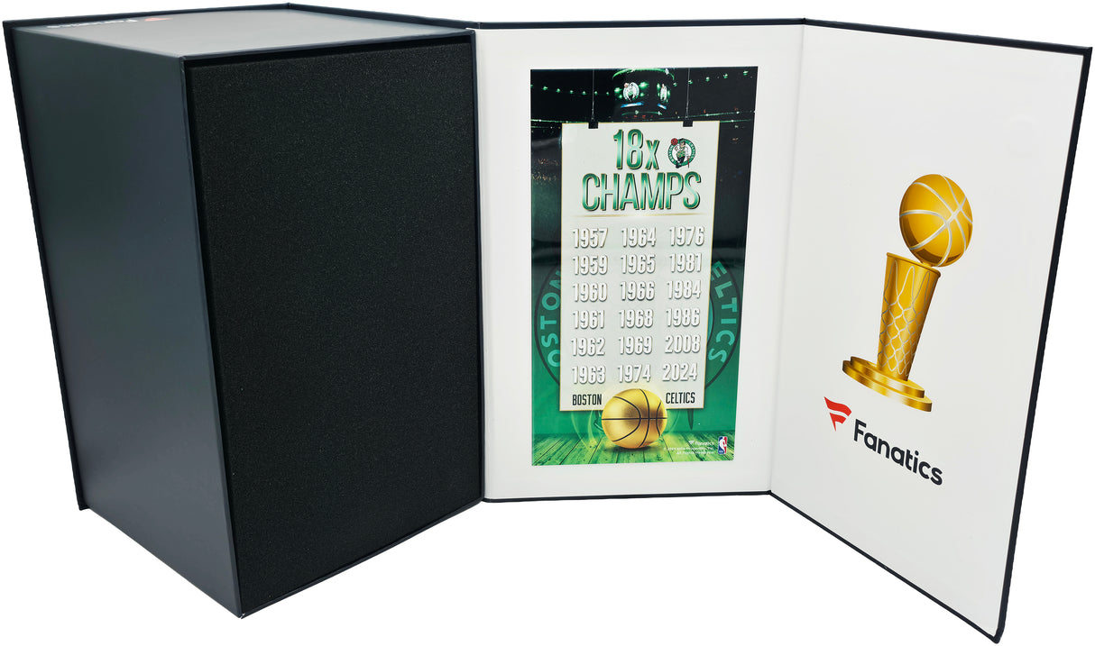 Larry Bird Autographed Gold Fanatics Mini Trophy Boston Celtics "18x Champ" Box Plaque Beckett BAS Witness Stock #256921
