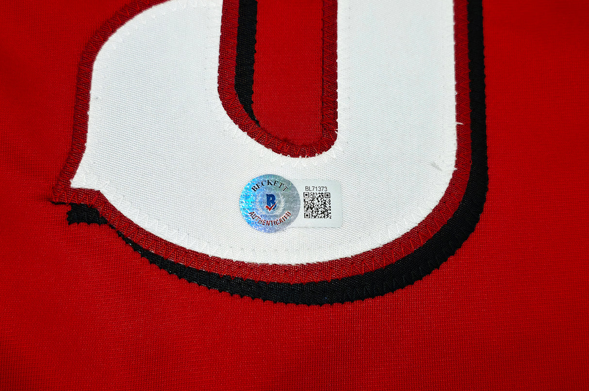 Cincinnati Reds Matt McLain Autographed Red Jersey "1st MLB HR 5/23/23" Beckett BAS Witness Stock #257831