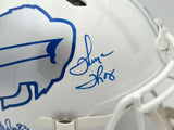 Jim Kelly, Thurman Thomas & Andre Reed Autographed Buffalo Bills Rivalries White Full Size Authentic Speed Helmet Beckett BAS Witness Stock #256870