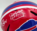 Jim Kelly, Thurman Thomas & Andre Reed Autographed Buffalo Bills Red Full Size Replica Speed Helmet Beckett BAS Witness Stock #256871