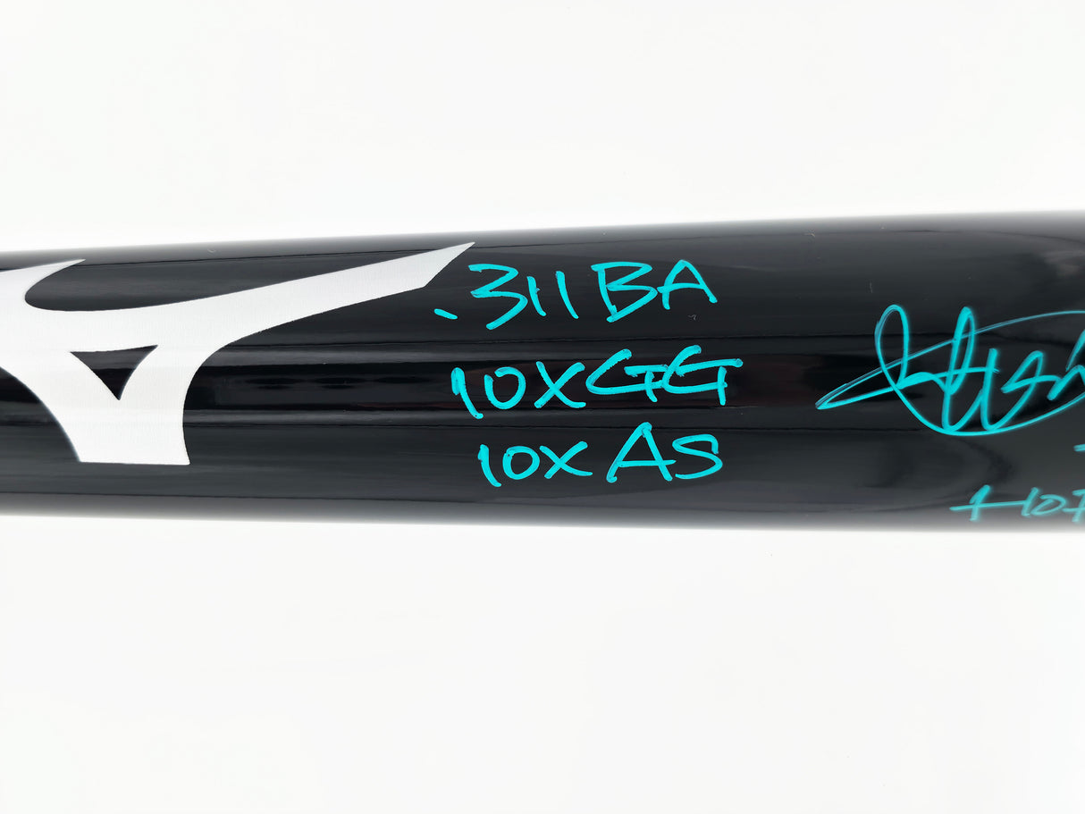 Ichiro Suzuki Autographed Black Mizuno Player Model Baseball Bat Seattle Mariners With 7 Stats IS Holo & Beckett BAS Witness Stock #256835