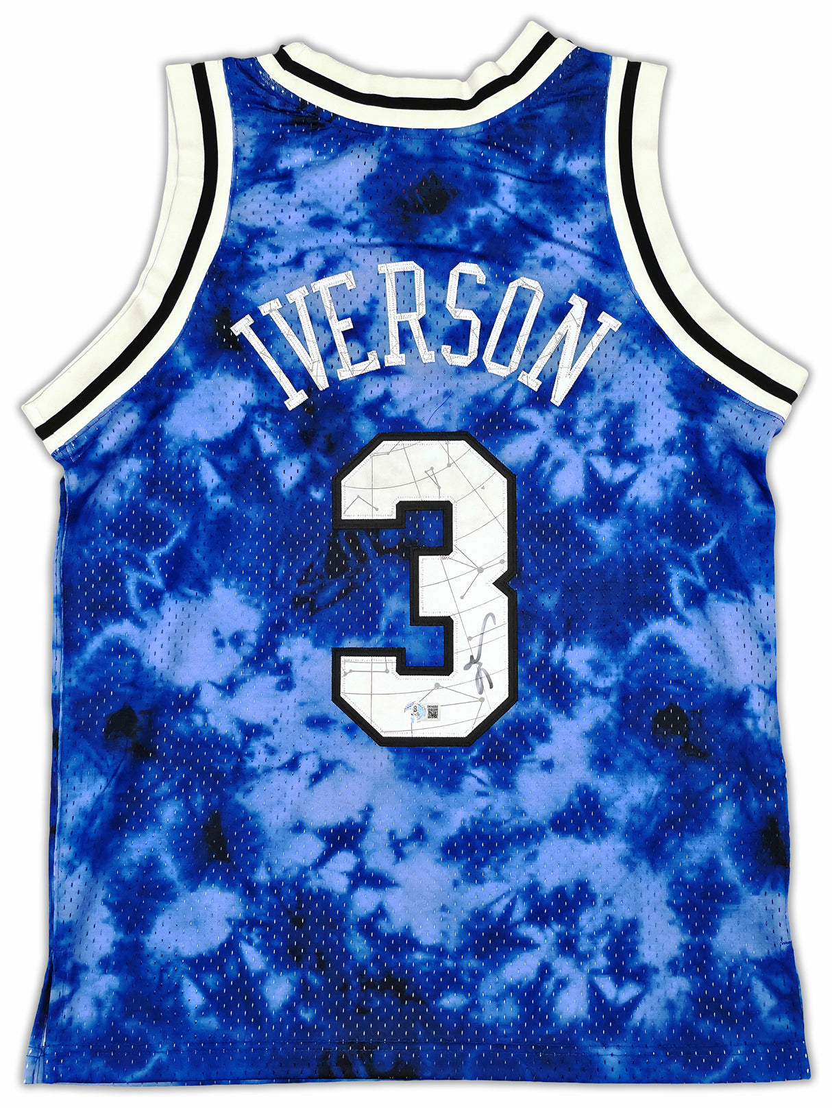 Philadelphia 76ers Allen Iverson Autographed Blue Authentic Mitchell & Ness 1996-97 HWC Swingman Galaxy Jersey Size M Beckett BAS Witness Stock #253620