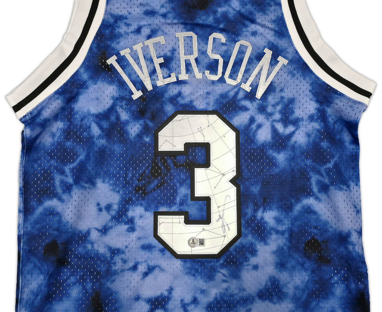 Philadelphia 76ers Allen Iverson Autographed Blue Authentic Mitchell & Ness 1996-97 HWC Swingman Galaxy Jersey Size M Beckett BAS Witness Stock #253620