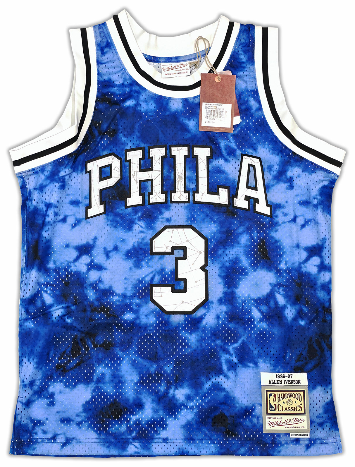 Philadelphia 76ers Allen Iverson Autographed Blue Authentic Mitchell & Ness 1996-97 HWC Swingman Galaxy Jersey Size M Beckett BAS Witness Stock #253620
