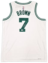 Boston Celtics Jaylen Brown Autographed White Nike Swingman Association Edition Jersey Size 52 Beckett BAS Witness Stock #256846