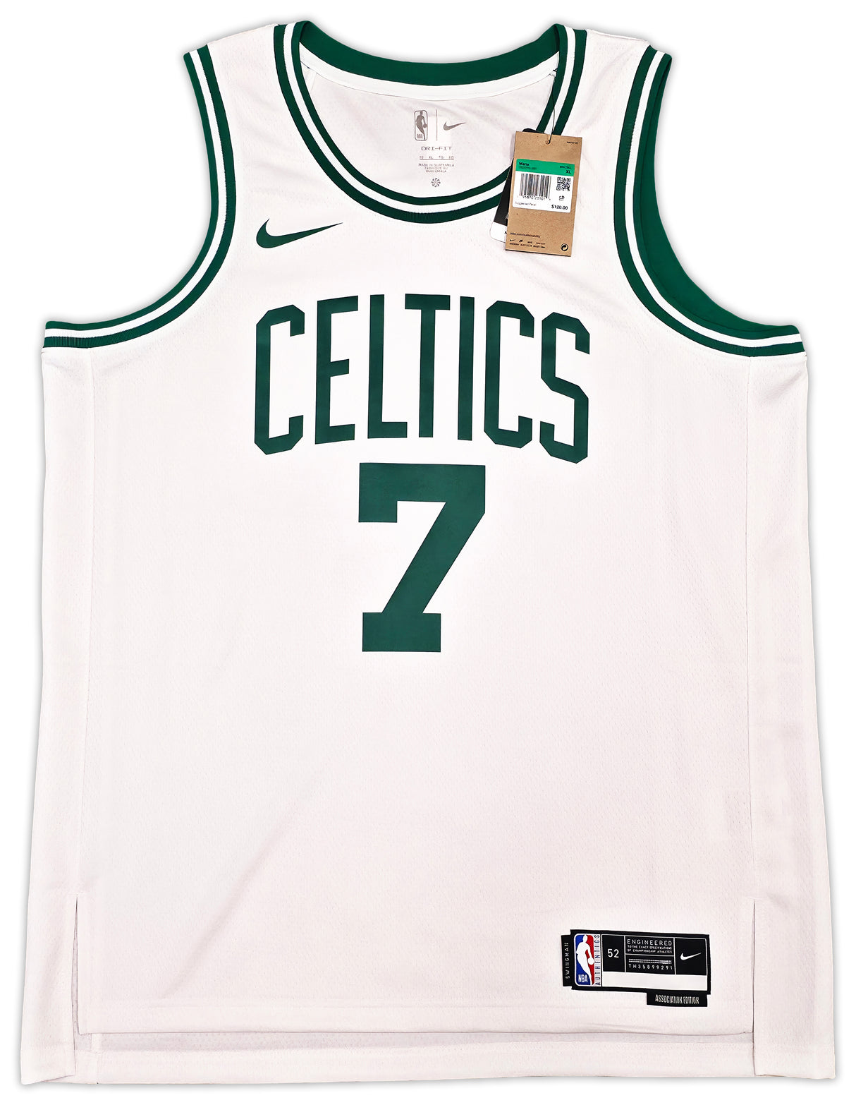 Boston Celtics Jaylen Brown Autographed White Nike Swingman Association Edition Jersey Size 52 Beckett BAS Witness Stock #256846