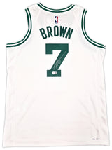 Boston Celtics Jaylen Brown Autographed White Nike Swingman Association Edition Jersey Size 48 Beckett BAS Witness Stock #256845