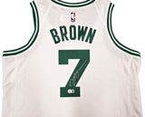 Boston Celtics Jaylen Brown Autographed White Nike Swingman Association Edition Jersey Size 48 Beckett BAS Witness Stock #256845