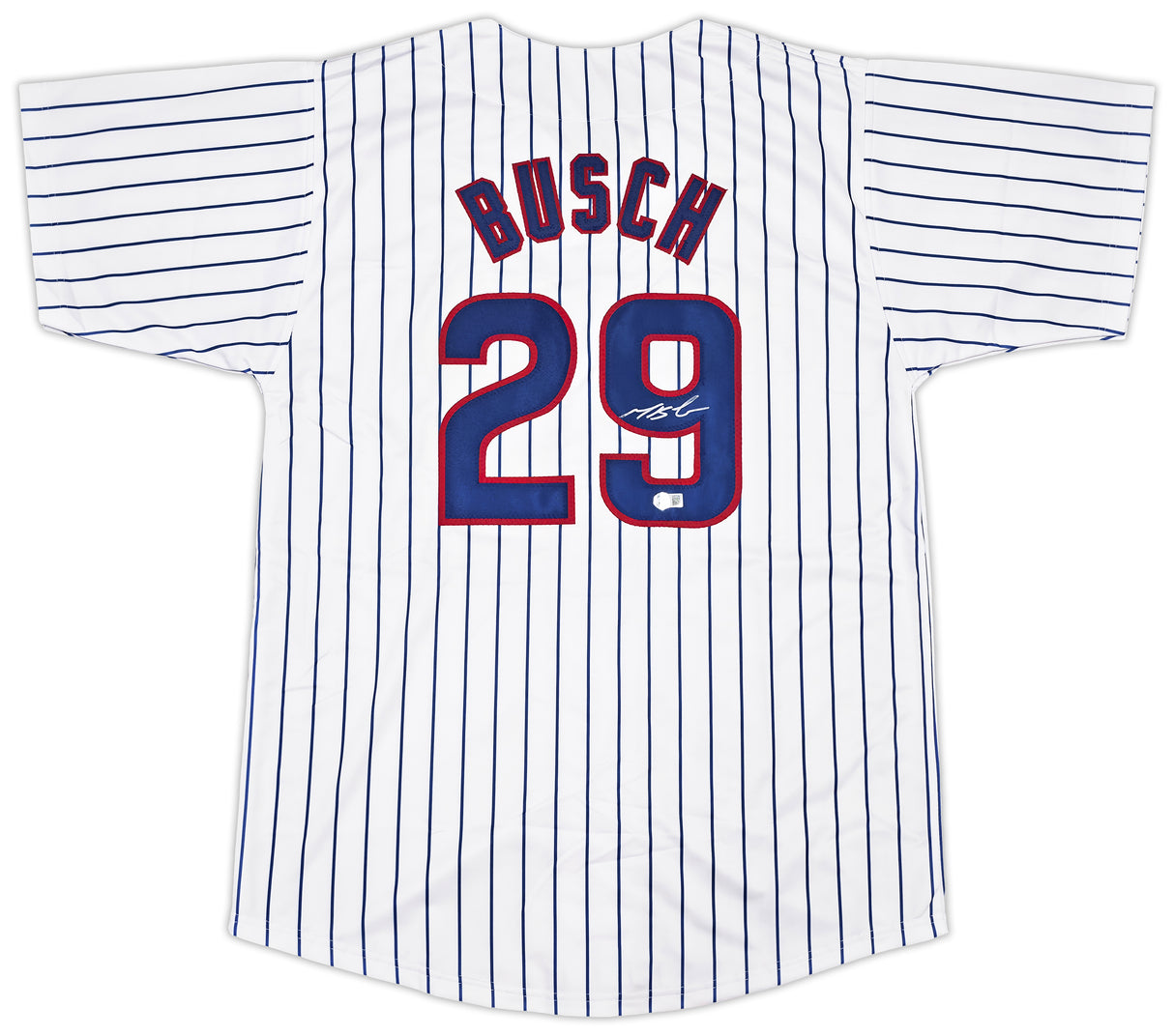 Chicago Cubs Michael Busch Autographed White Pinstripes Jersey Beckett BAS Witness Stock #256912