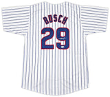Chicago Cubs Michael Busch Autographed White Pinstripes Jersey Beckett BAS Witness Stock #256912