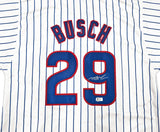 Chicago Cubs Michael Busch Autographed White Pinstripes Jersey Beckett BAS Witness Stock #256912