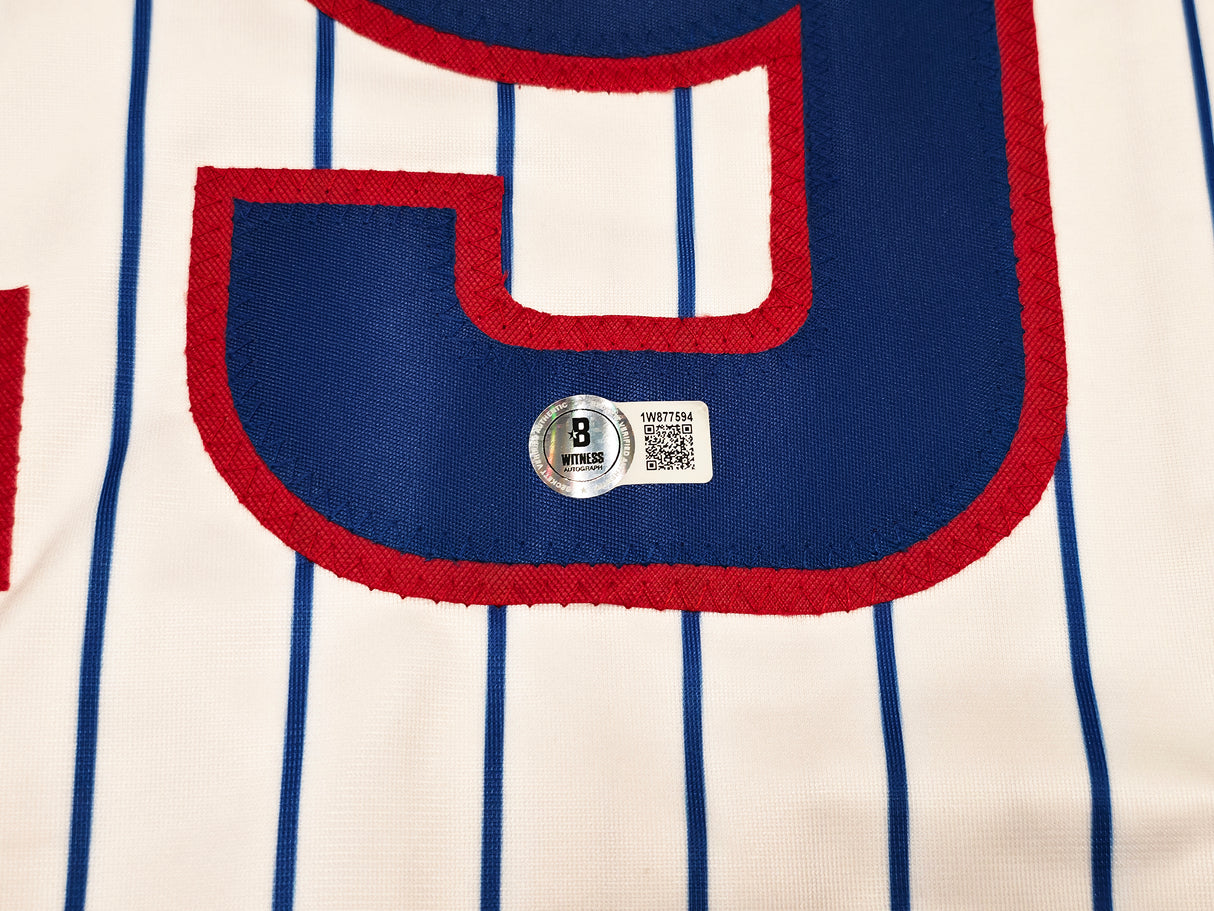 Chicago Cubs Michael Busch Autographed White Pinstripes Jersey Beckett BAS Witness Stock #256912