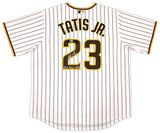 San Diego Padres Fernando Tatis Jr. Autographed White Pinstripes Nike Jersey Size XL "MLB Debut 3/28/19" Beckett BAS Stock #256876