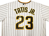 San Diego Padres Fernando Tatis Jr. Autographed White Pinstripes Nike Jersey Size XL "MLB Debut 3/28/19" Beckett BAS Stock #256876