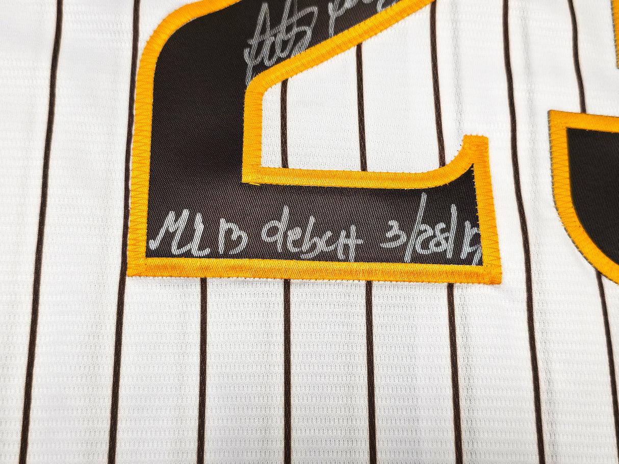 San Diego Padres Fernando Tatis Jr. Autographed White Pinstripes Nike Jersey Size XL "MLB Debut 3/28/19" Beckett BAS Stock #256876