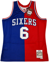 Philadelphia 76ers Julius "Dr. J" Erving Autographed Red & Blue Authentic Mitchell & Ness 1982-83 HWC Swingman Jersey Size L Beckett BAS Witness Stock #253699