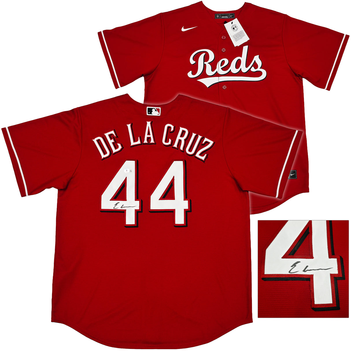 Cincinnati Reds Elly De La Cruz Autographed Red Nike Jersey Size XL Beckett BAS Witness Stock #256878