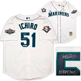 Seattle Mariners Ichiro Suzuki Autographed White Authentic Mitchell & Ness Cooperstown Authentic Collection 2001 ASG Patch Rookie Jersey Size 44 "01 ROY/MVP" IS Holo & Beckett BAS Witness Stock #256853