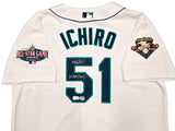 Seattle Mariners Ichiro Suzuki Autographed White Authentic Mitchell & Ness Cooperstown Authentic Collection 2001 ASG Patch Rookie Jersey Size 48 "01 ROY/MVP" IS Holo & Beckett BAS Witness Stock #256852