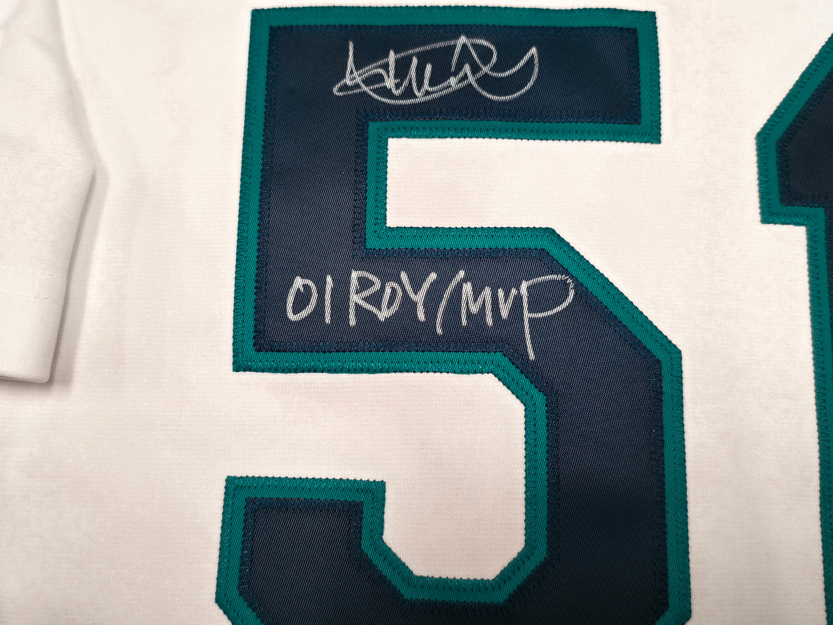 Seattle Mariners Ichiro Suzuki Autographed White Authentic Mitchell & Ness Cooperstown Authentic Collection 2001 ASG Patch Rookie Jersey Size 48 "01 ROY/MVP" IS Holo & Beckett BAS Witness Stock #256852