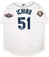 Seattle Mariners Ichiro Suzuki Autographed White Authentic Mitchell & Ness Cooperstown Authentic Collection 2001 ASG Patch Rookie Jersey Size 48 "HOF 25" IS Holo & Beckett BAS Witness Stock #256855