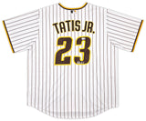 San Diego Padres Fernando Tatis Jr. Autographed White Pinstripes Nike Jersey Size XL Beckett BAS Witness Stock #256875