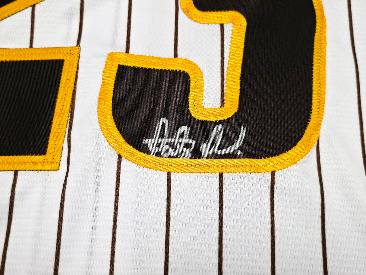 San Diego Padres Fernando Tatis Jr. Autographed White Pinstripes Nike Jersey Size XL Beckett BAS Witness Stock #256875