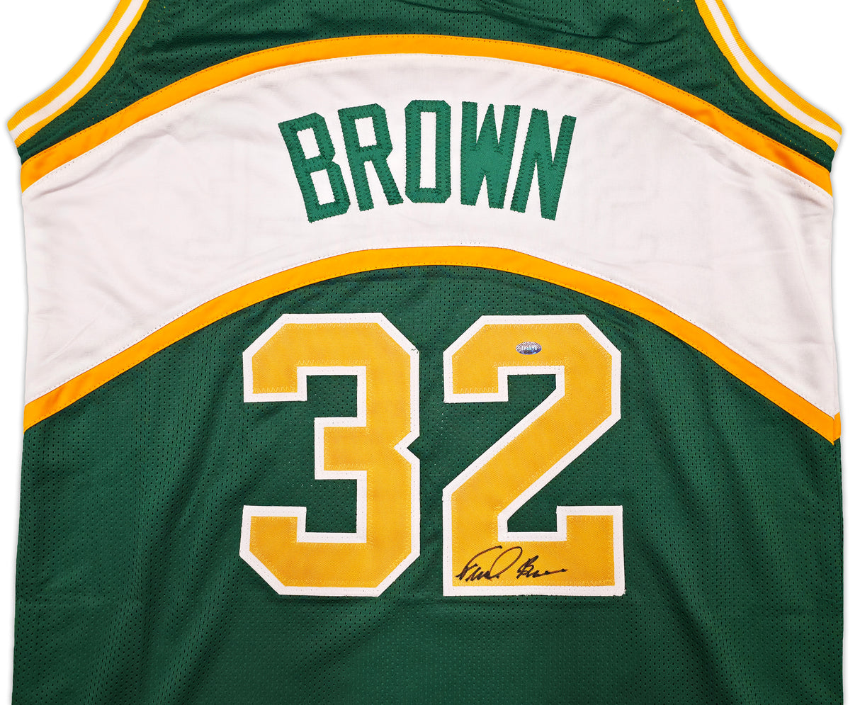 Seattle Supersonics Downtown Fred Brown Autographed Green Jersey MCS Holo Stock #256702