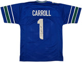 Seattle Seahawks Pete Carroll Autographed Blue Jersey Beckett BAS QR Stock #256903