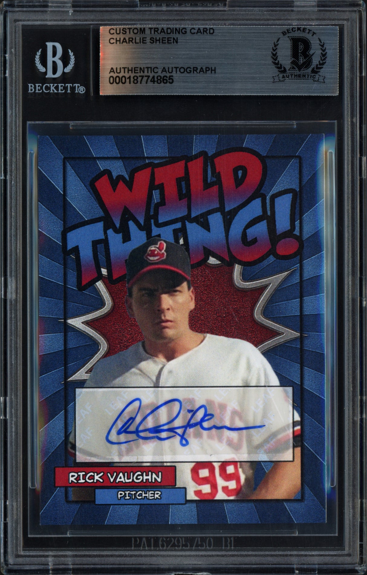 Charlie Sheen Autographed Major League Trading Card Rick Vaughn Beckett BAS Stock #256729