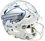 Jim Kelly, Thurman Thomas & Andre Reed Autographed Buffalo Bills Rivalries White Full Size Authentic Hyper Speed Flex Helmet Beckett BAS Witness Stock #256868