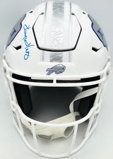 Jim Kelly, Thurman Thomas & Andre Reed Autographed Buffalo Bills Rivalries White Full Size Authentic Hyper Speed Flex Helmet Beckett BAS Witness Stock #256868