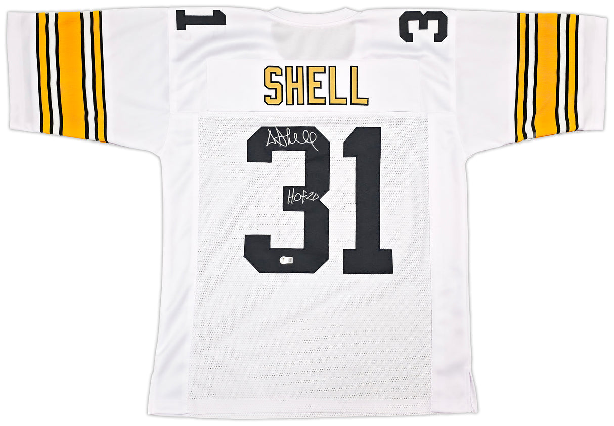 Pittsburgh Steelers Donnie Shell Autographed White Jersey "HOF 20" Beckett BAS Witness Stock #256862