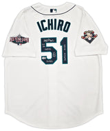 Seattle Mariners Ichiro Suzuki Autographed White Authentic Mitchell & Ness Cooperstown Authentic Collection 2001 ASG Patch Rookie Jersey Size 52 With 7 Stats IS Holo & Beckett BAS Witness Stock #256850