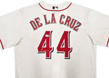 Cincinnati Reds Elly De La Cruz Autographed White Nike Jersey Size XL Beckett BAS Witness Stock #256884
