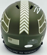 Zach Charbonnet Autographed Seattle Seahawks Army Green Salute to Service Speed Mini Helmet MCS Holo Stock #256969
