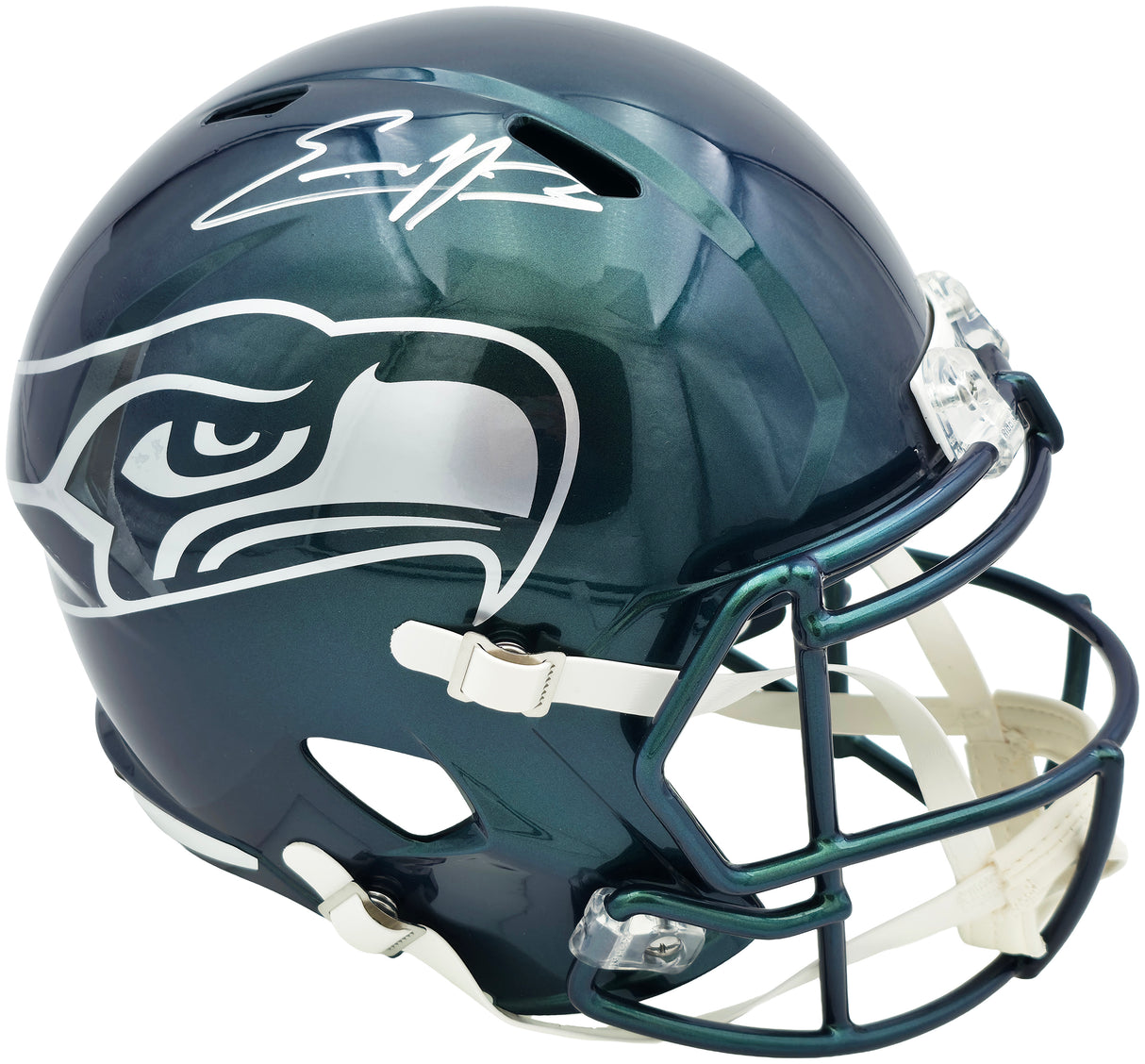 Nick Emmanwori Autographed Seattle Seahawks Metallic Green Rivalries Full Size Speed Replica Helmet Beckett BAS Witness Stock #260082