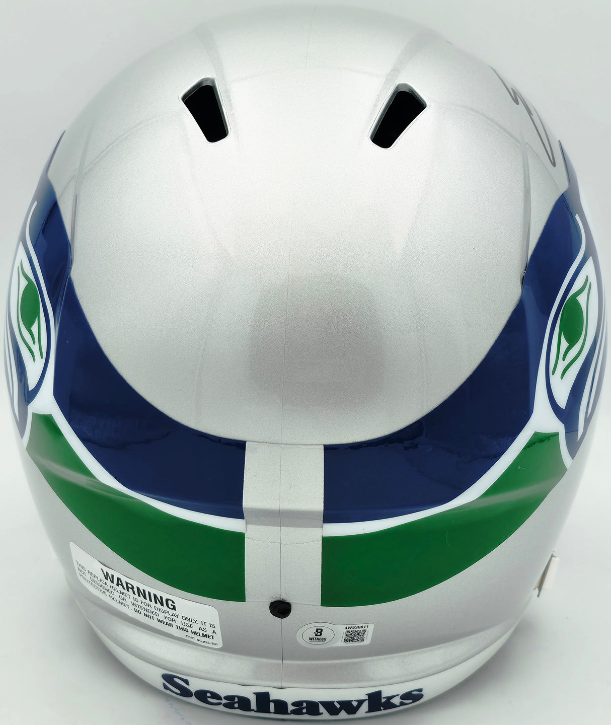 Nick Emmanwori Autographed Seattle Seahawks 1983-2001 Throwback Silver Full Size Speed Replica Helmet Beckett BAS Witness Stock #260085