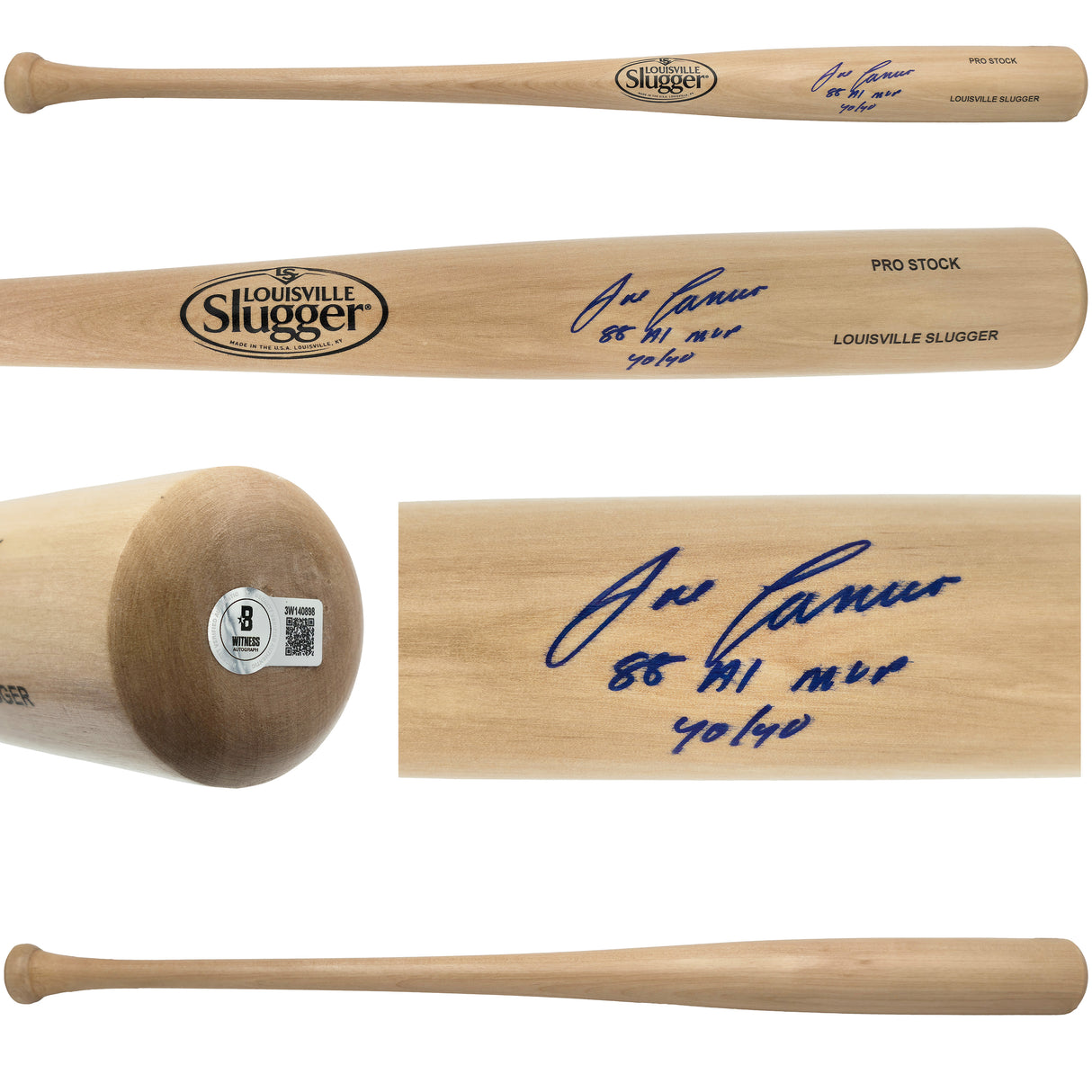 Jose Canseco Autographed Blonde Louisville Slugger Pro Stock Baseball Bat Oakland A's "88 AL MVP 40/40" Beckett BAS Witness Stock #259979