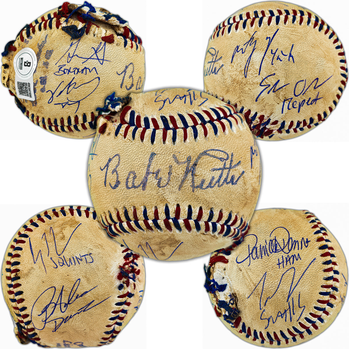 The Sandlot Movie Cast Autographed Replica Babe Ruth Signed Movie Prop Baseball With 8 Signatures Beckett BAS Witness Stock #260067