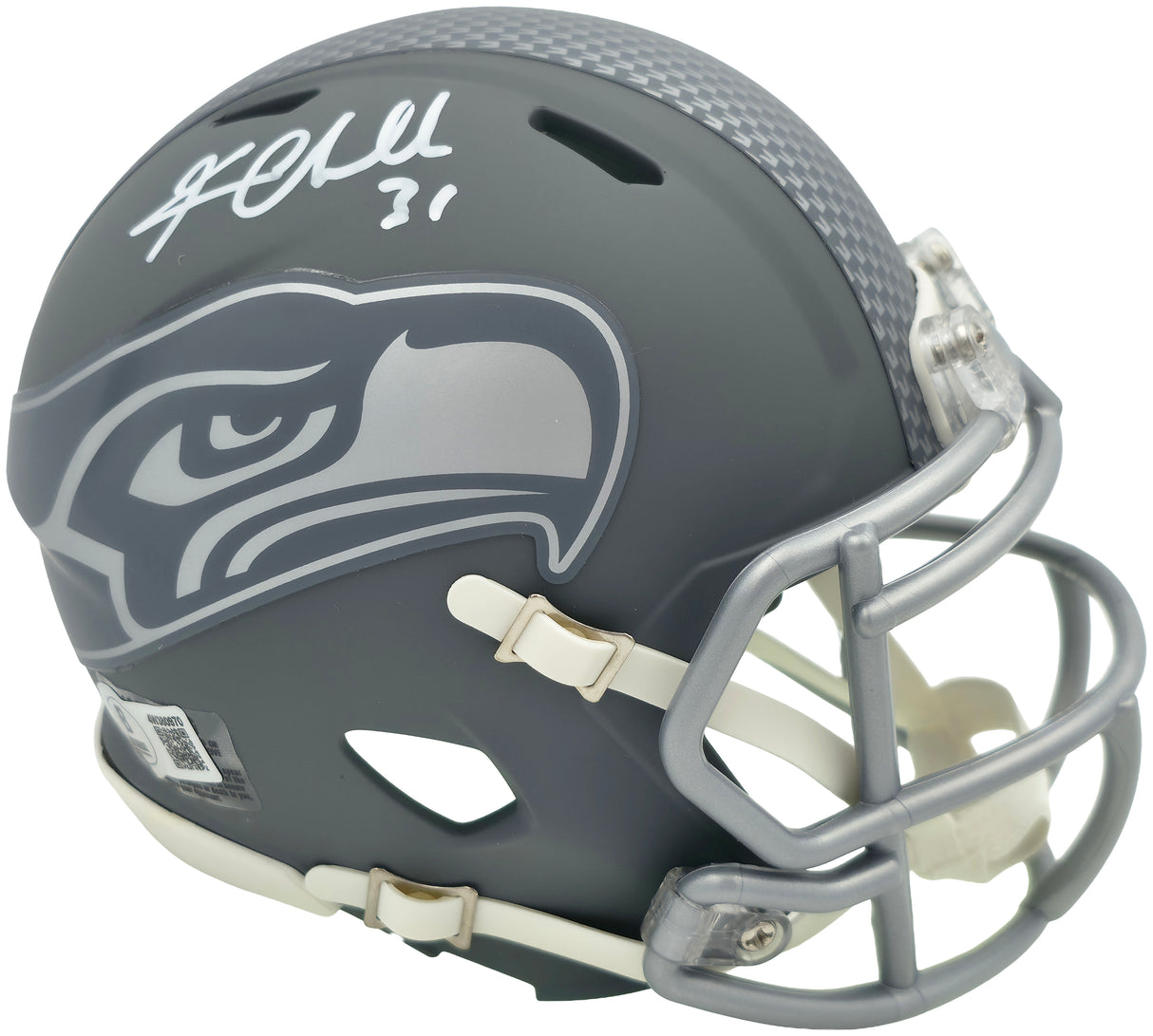 Kam Chancellor Autographed Seattle Seahawks Slate Silver Speed Mini Helmet Beckett BAS Witness Stock #259854