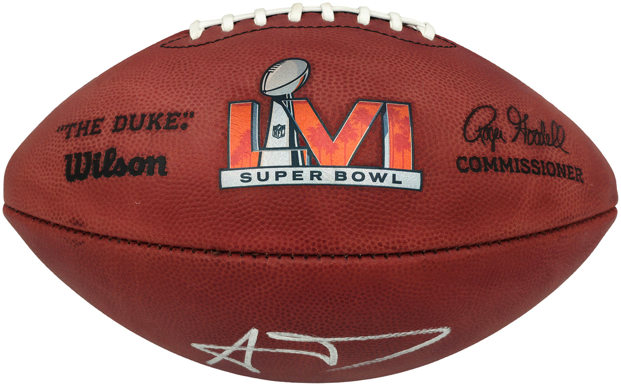 Aaron Donald Autographed Los Angeles Rams Official Super Bowl LVI Logo Leather Football Beckett BAS Witness Stock #261458