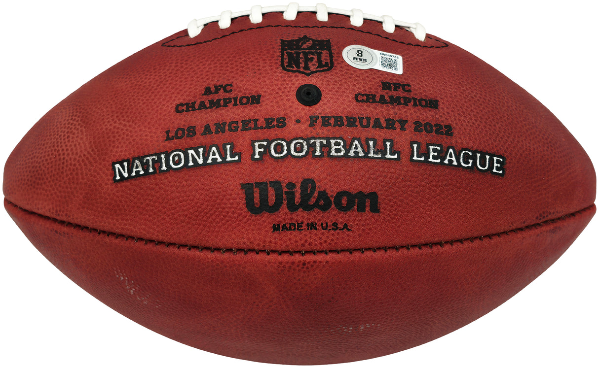 Aaron Donald Autographed Los Angeles Rams Official Super Bowl LVI Logo Leather Football Beckett BAS Witness Stock #261458